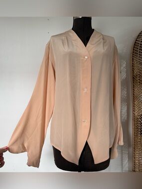 Vintage Emporio Armani Silk Blouse Made Italy Peach Long Sleeve Button Front M